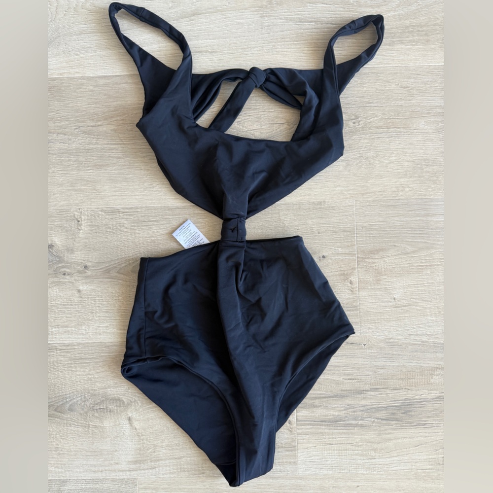 Mara Hoffman Black Tie-Front Bodysuit - XS
